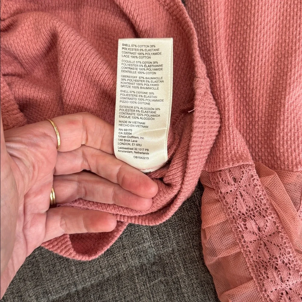 Free People Wear Me Out Top – Lace Cuff Ruched Thermal in Pink